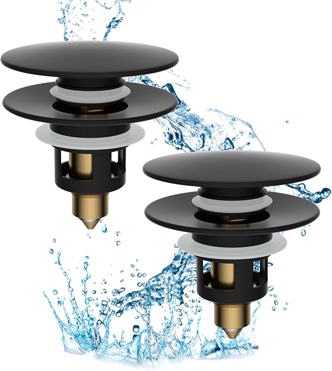 Hibbent 2 Pack All Metal Upgraded Bathroom Sink Stopper, Universal Pop Up Sink by Hibbent