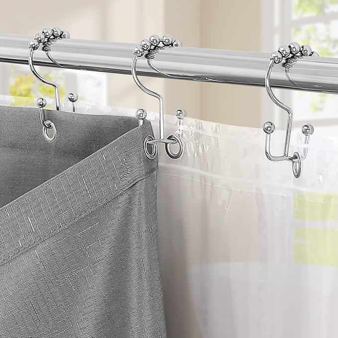 MitoVilla 3 in 1 Shower Curtain Set, Waterproof Fabric Hotel Bathroom Curtain - Image 4