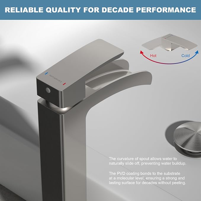 Bathroom Faucet Tall Vessel Waterfall Faucet Brushed Nickel Deck Mount Single - Image 6