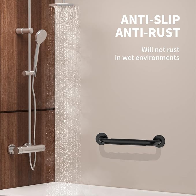 20 Inch Shower Grab Bar w/Anti Slip Rubber Grip, Munzong Black Stainless Steel - Image 5