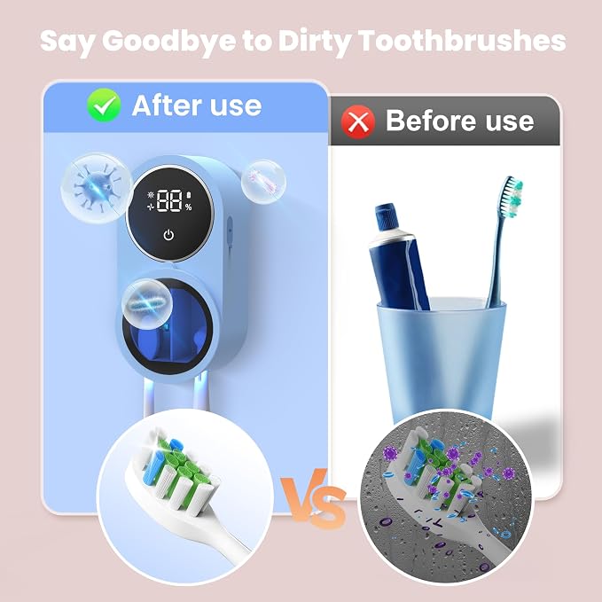 Toothbrush Holder and Cleaner for Bathroom Light Cleaning Fan Drying Round in - Image 3