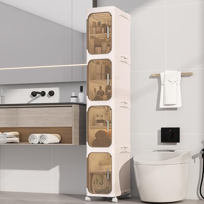 KHNR 4-Tiers Slim Bathroom Storage Cabinet, Foldable Storage Cabinets, Narrow by EnjoyYourLife