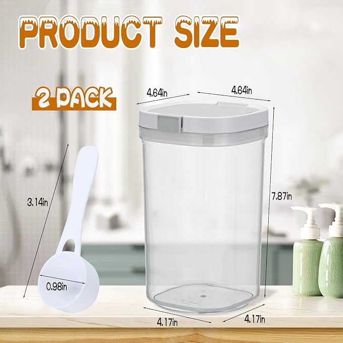 2 Pack Bath Salt Jar with Pop-Up Airtight Lid and Scoop, 1.8L Plastic Airtight - Image 2