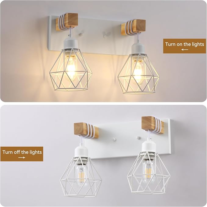 Farmhouse Vanity Light for Bathroom, 2-Light White Wood Bathroom Vanity Light - Image 5