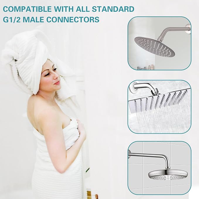 12 Inch Shower Arm with Flange, Stainless Steel 90 Degree Rain Shower Head - Image 7