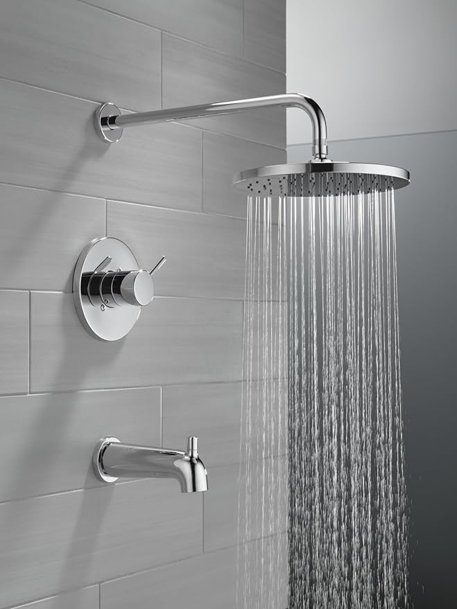 Delta Modern 14 Series Round Rain Bathtub and Shower Faucet Set, Rainfall - Image 2