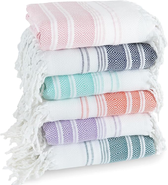 6 Pack Cotton Turkish Beach Towel Lightweight Thin Travel Vacation Essentials by Unknown
