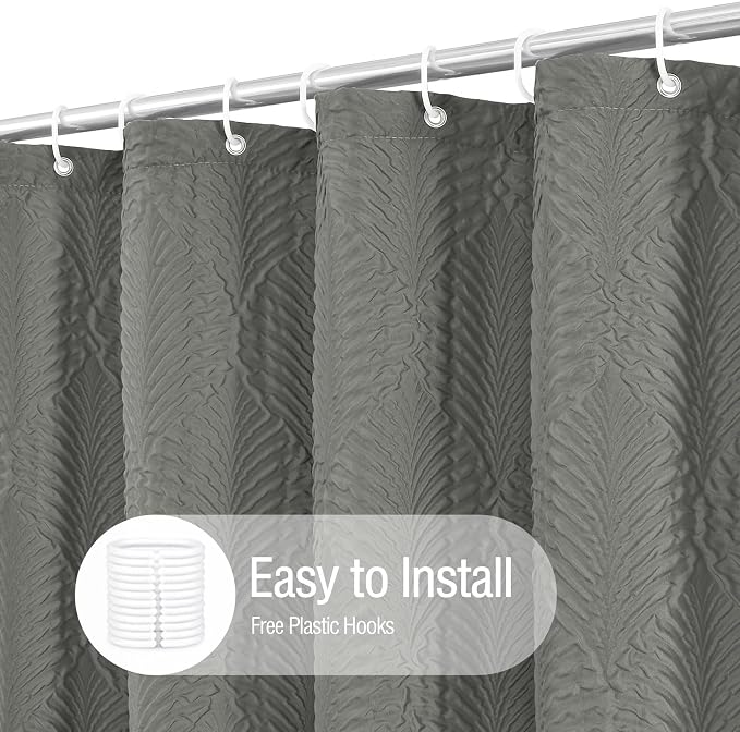 Gibelle Grey Shower Curtain for Bathroom, 3D Embossed Textured Fabric Shower - Image 3