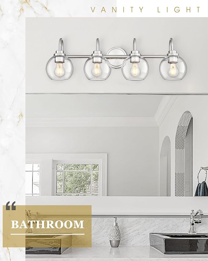 Bathroom Light Fixtures, 4-Light Brushed Nickel Vanity Lights Over Mirror - Image 4