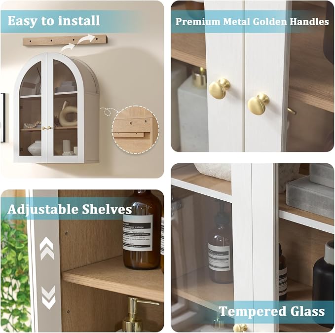 Bathroom Arched Wall Cabinet, 23.5'' Wide Medicine Cabinet, Bathroom Cabinet - Image 4