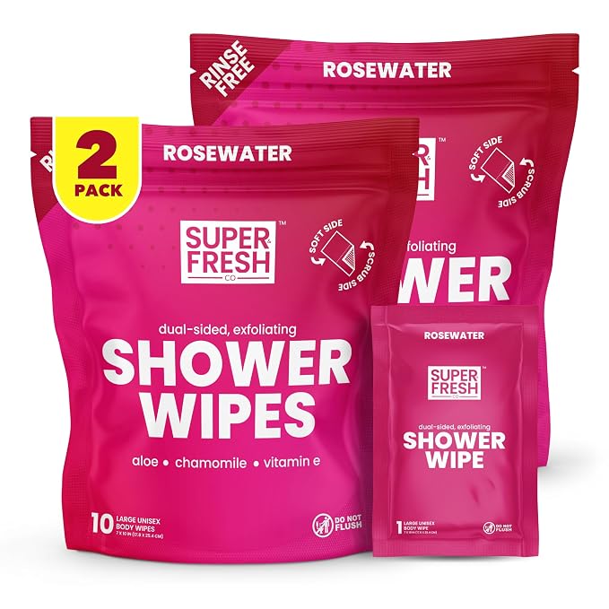 Super Fresh Shower Wipes Large RoseWater Body Wipes by SuperFreshCo