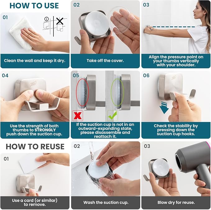 TAILI Patented Strong Suction Cup Hook, Thickened 304 Stainless Steel Bathroom - Image 9