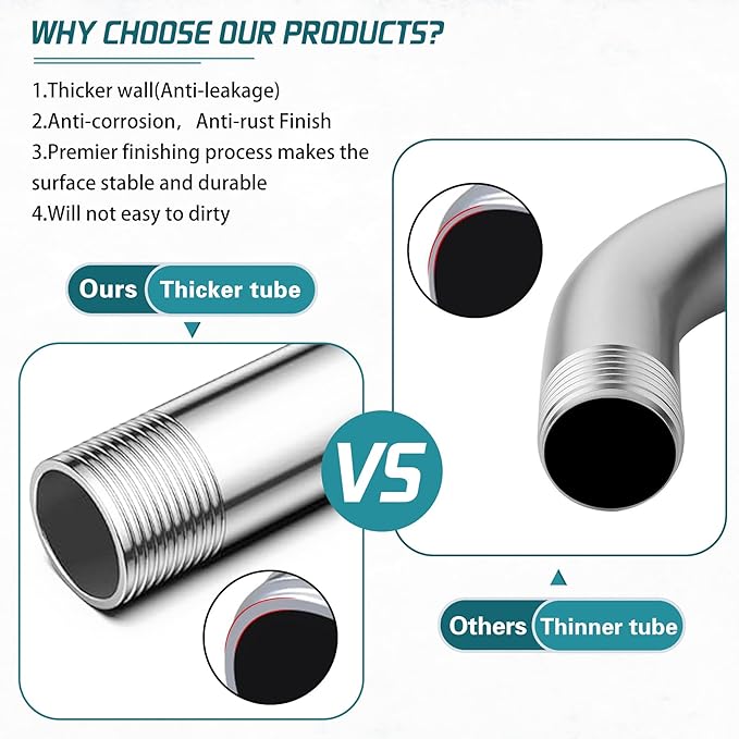16 Inch Shower Arm with Flange, Stainless Steel 90 Degree Rain Shower Head - Image 5