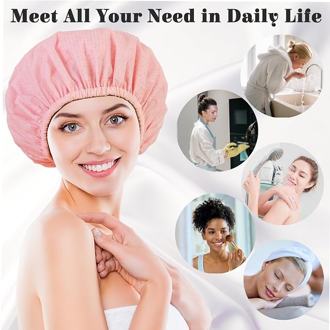 Shower Cap for Women, Shower Caps Reusable Waterproof, Large Plastic Satin - Image 6