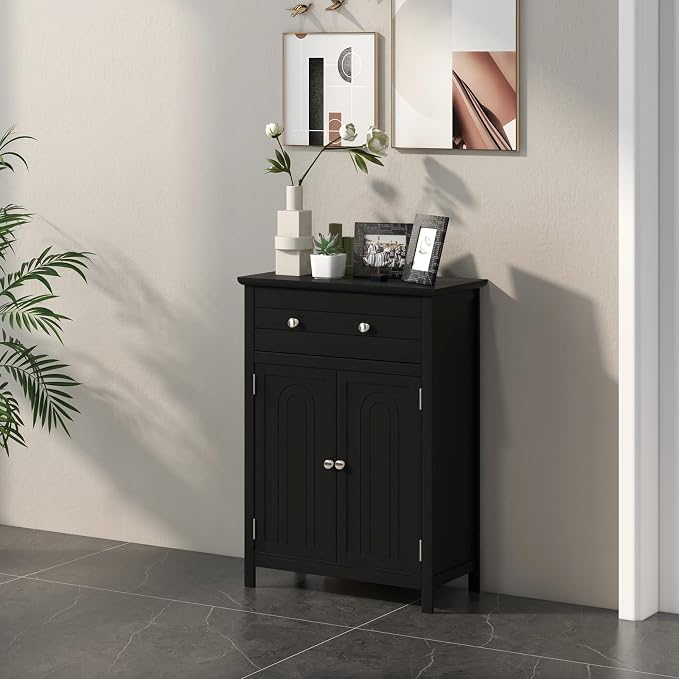 COSTWAY Bathroom Floor Cabinet, Wooden Side Storage Organizer w/Larger Drawer - Image 4