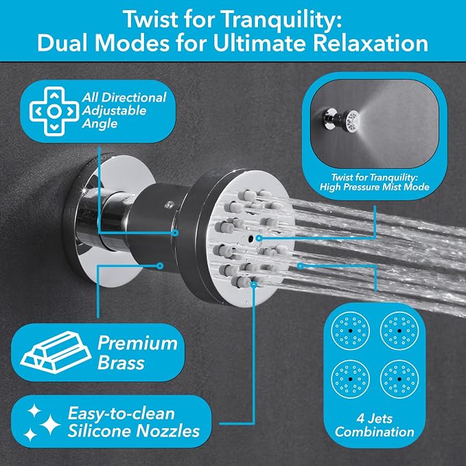VANFOXLE Shower Faucet Set Chrome Shower System, Push Button Diverter Shower - Image 4