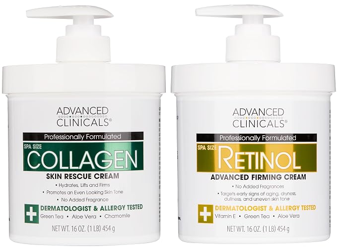 Advanced Clinicals Retinol Body Lotion + Collagen Cream Fragrance Free Face by AdvancedClinicals