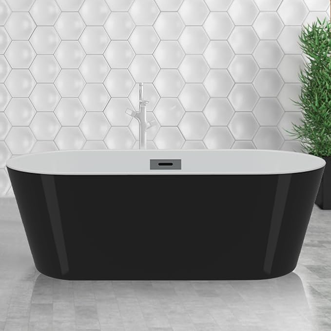 59" Deep Soaking Bathtub, Non-Slip Acrylic Tub - Image 9