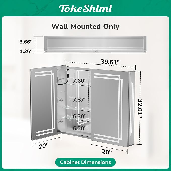 TokeShimi 40x32 Inch LED Medicine Cabinet - Image 2