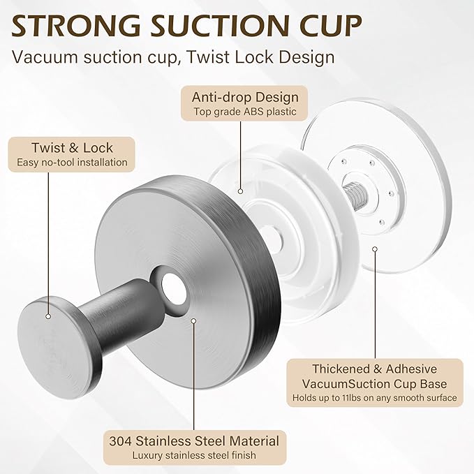 Shower Suction Cup Hooks, Heavy Duty Bathroom Wall Hooks - Image 2