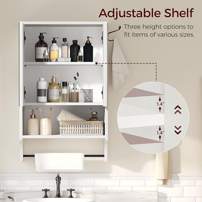 Bathroom Wall Cabinet with Mirror, Medicine Cabinet with 2 Door and Adjustable - Image 4