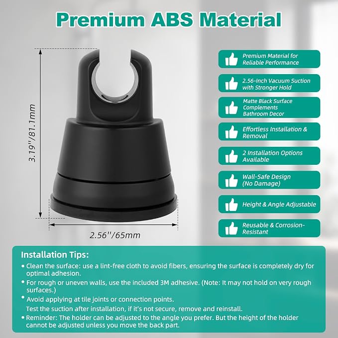 Hibbent Vacuum Suction Cup Shower Head Holder, Removable Showerhead Bracket - Image 2