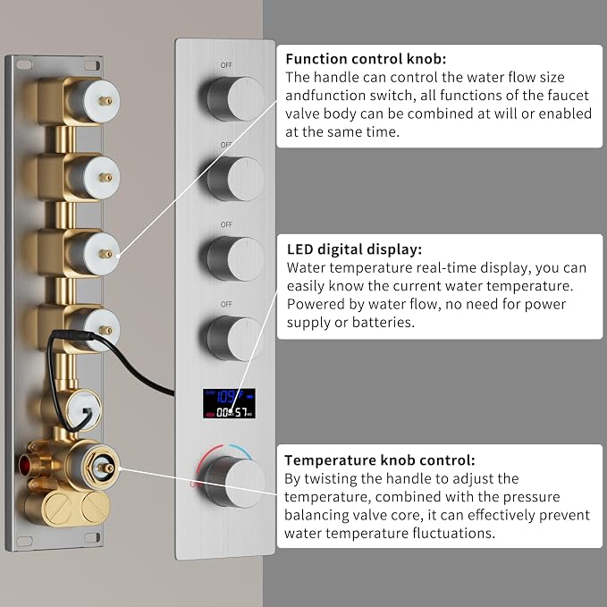 Digital Display Shower Fixtures Brushed Nickel Shower System - Image 3