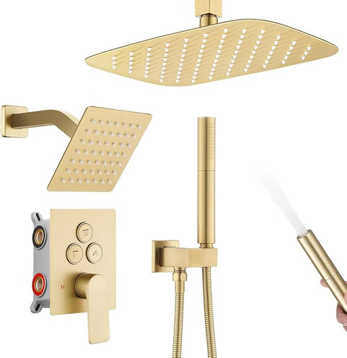 12 Inch Rain Shower System, Brushed Gold Shower Faucet Set by IDEALANDALTRUISTIC