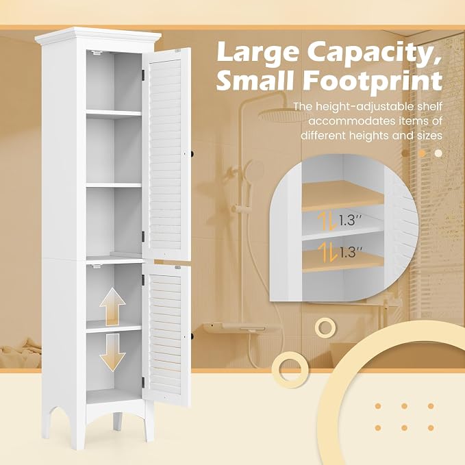 Tangkula 63" Tall Bathroom Storage Cabinet, Freestanding Narrow Linen Tower - Image 7