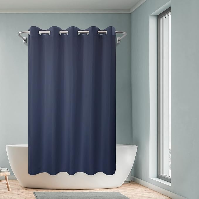 River Dream No Hook Hotel Cloth Navy Blue Shower Curtain Soft Microfiber & - Image 7