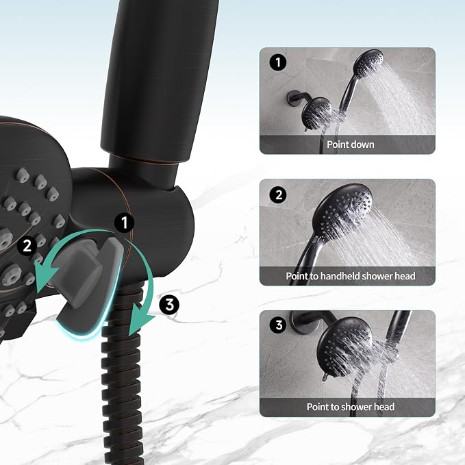 SR SUN RISE 35-Spray Shower Faucet 3-Way Combo Shower Head and Hand Held Shower - Image 6
