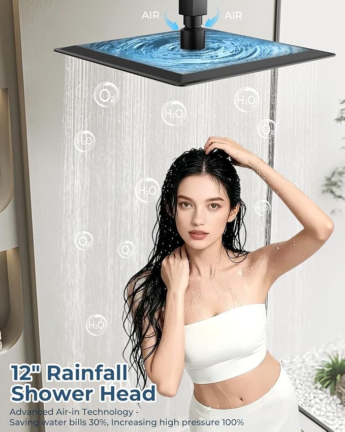 Shower Faucet Set, Ceiling Mount Shower System 12-inch & 6-inch Filtered Black - Image 6