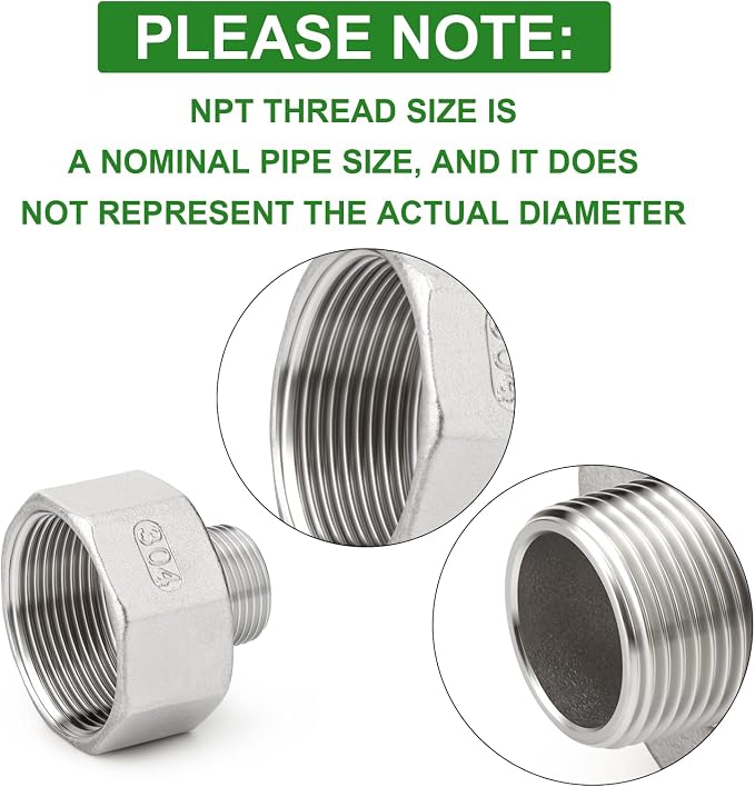 TAISHER 2PCS 304 Stainless Steel Pipe Fitting, 1/2" NPT Male x 1-1/2" NPT Female - Image 4
