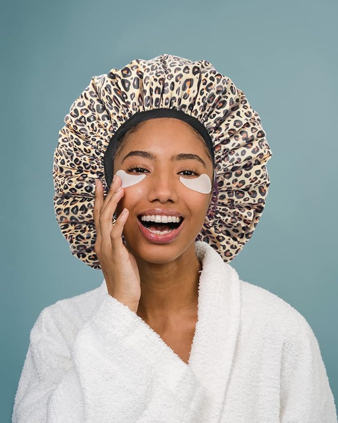 Auban Shower Cap, Shower Cap for Women Terry Cloth Lined EVA Exterior Reusable - Image 9