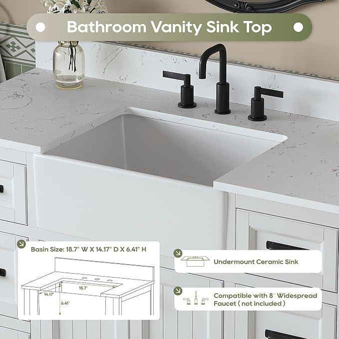 48 Inch Bathroom Vanity with Apron Farm Sink, Single Sink Bathroom Vanity - Image 4