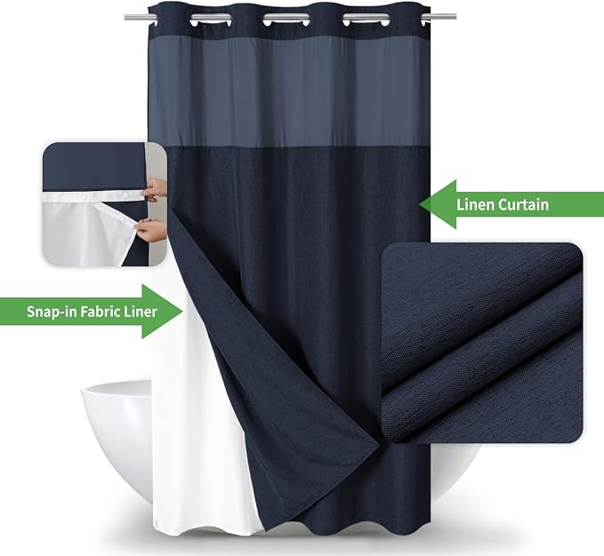 Stall No Hooks Needed Linen Textured Shower Curtain - Image 2