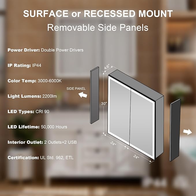 WELLFOR 48" X 30" LED Mirrored Medicine Cabinet, Medicine Cabinets - Image 11