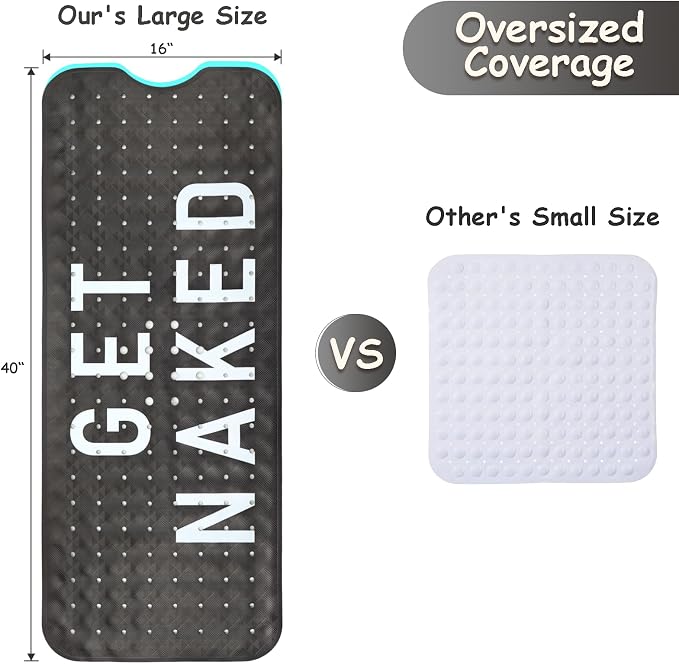 Bathtub Mat Non Slip, Get Naked Extra Long Bath tub Mat Shower Floor Mat - Image 2