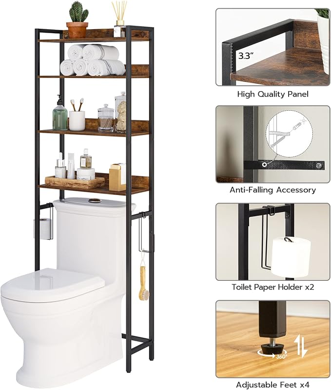 Over The Toilet Storage Rack, 4 Tier Bathroom Organizer Over Toilet, - Image 5