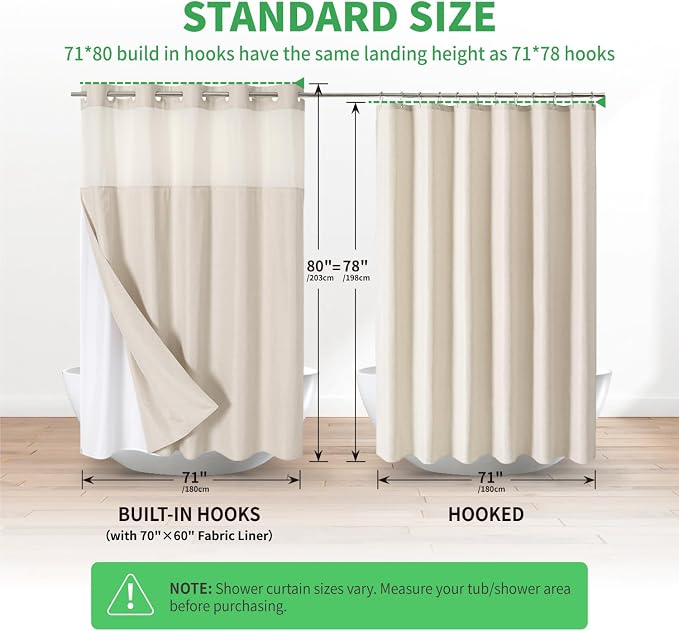 Long No Hooks Needed Linen Textured Shower Curtain - Image 6