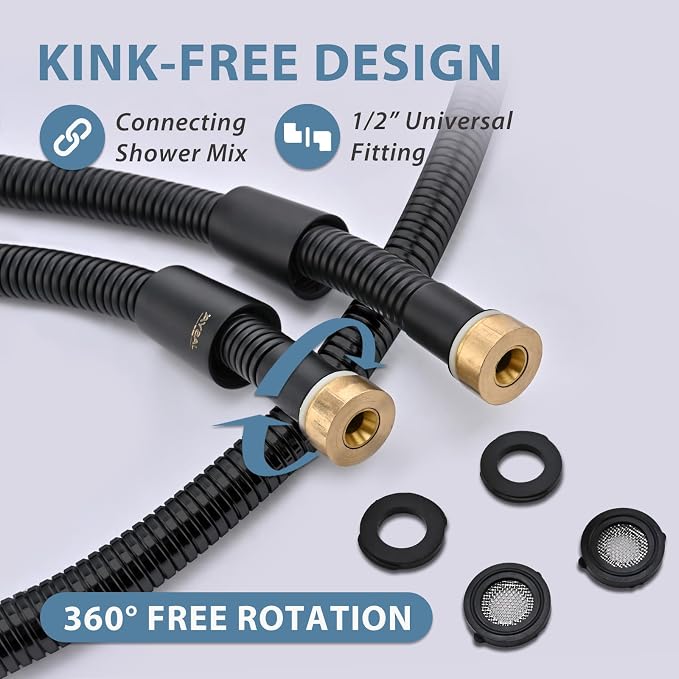 Black Shower Hose Replacement 6 foot 304 Stainless Steel Hand Held Shower Head - Image 2