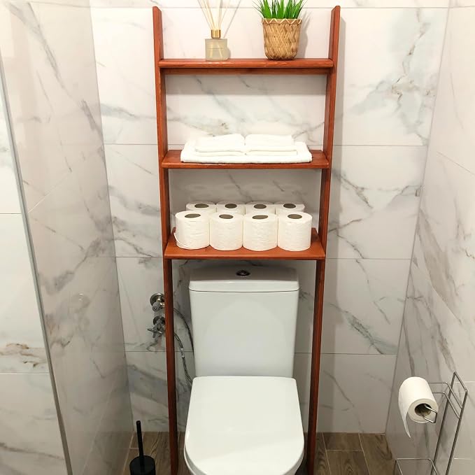 Over The Toilet Birch Wood Bathroom Organizer Shelves, 3-Tier Freestanding - Image 2