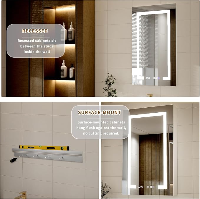 Lighted Medicine Cabinet with Mirror, Stepless Dimming & Defog, Left Open - Image 4