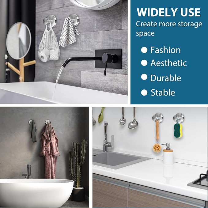 Suction Cup Hooks for Shower, Glass Door, Hold Robe & Wreath, Hanging up to 15 - Image 6