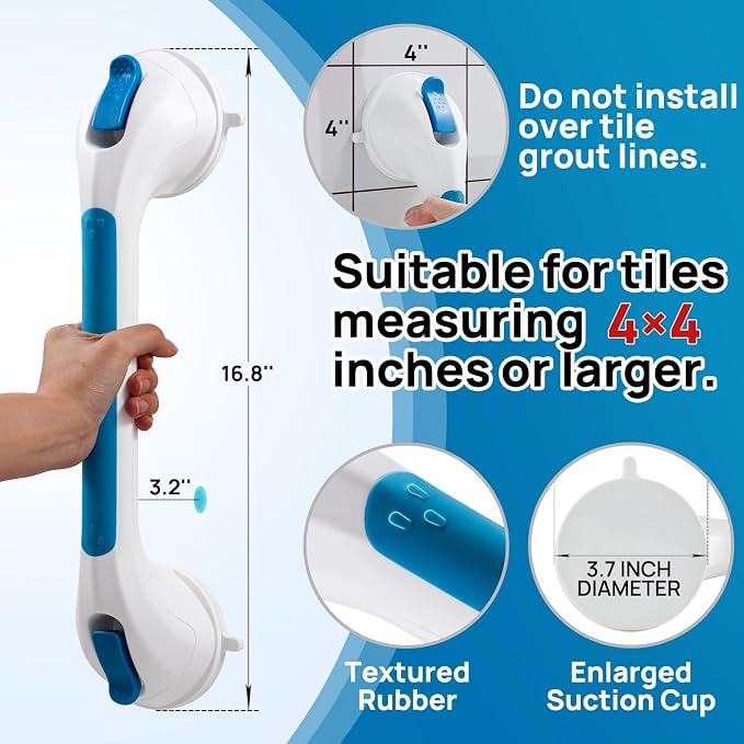 LEVERLOC Grab Bar for Seniors, 17 Inch 2 Pack Suction Grab Bars for Bathtubs - Image 4