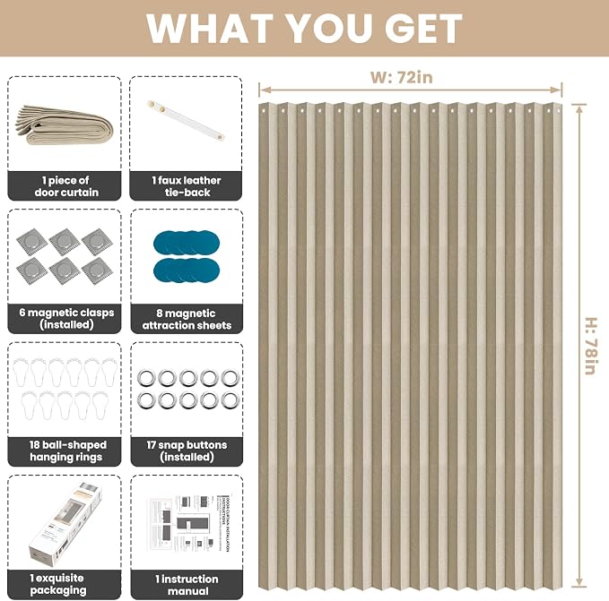 Accordian Door Curtain, 100% Blackout Folding Magnetic Doorway Curtains - Image 3