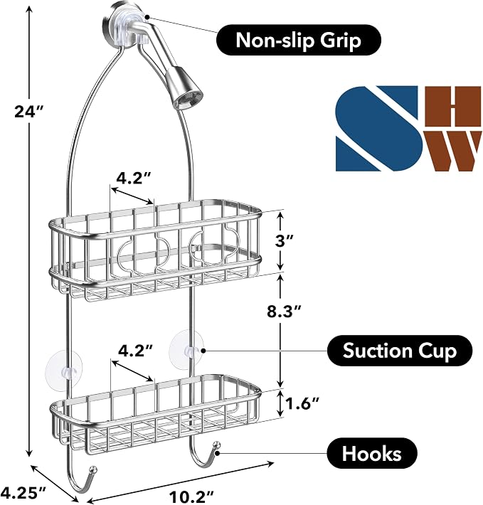 Simple Houseware Stainless Steel Bathroom Hanging Shower Head Caddy Organizer - Image 3