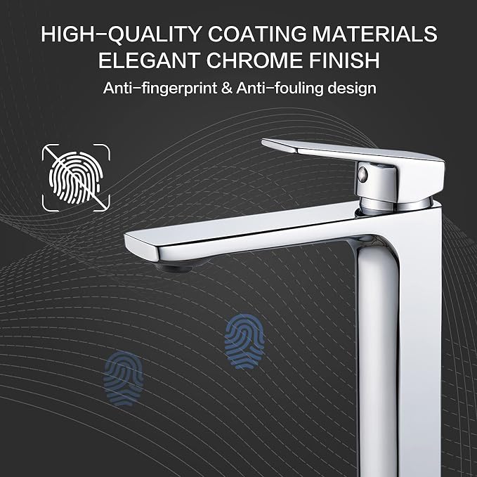 VOTON Chrome Vessel Sink Faucet Tall Single Handle Bathroom Vanity Sink Faucet - Image 3