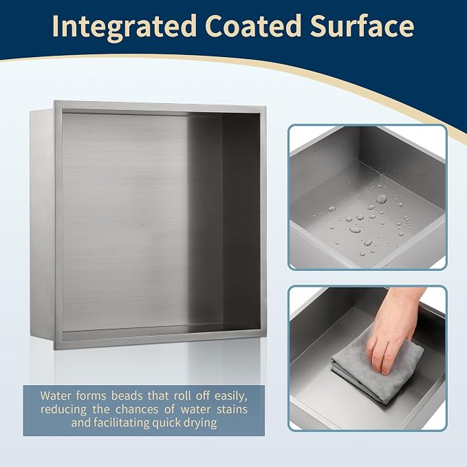 12x12 Shower Niche Insert Tile Ready, Brushed Nickel Recessed Wall Cabinet - Image 5