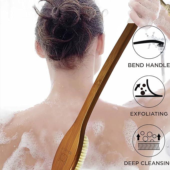 ICANdOIT-17.71Inch Natural Boar Bristles Anti-Slip Long Handle Bath Brush - Image 2